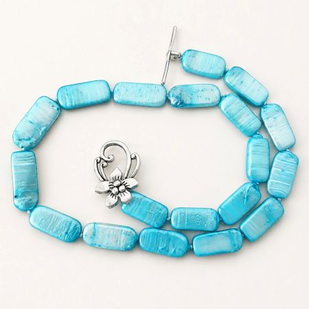 Handcrafted Sky Blue Beaded Floral Toggle Necklace